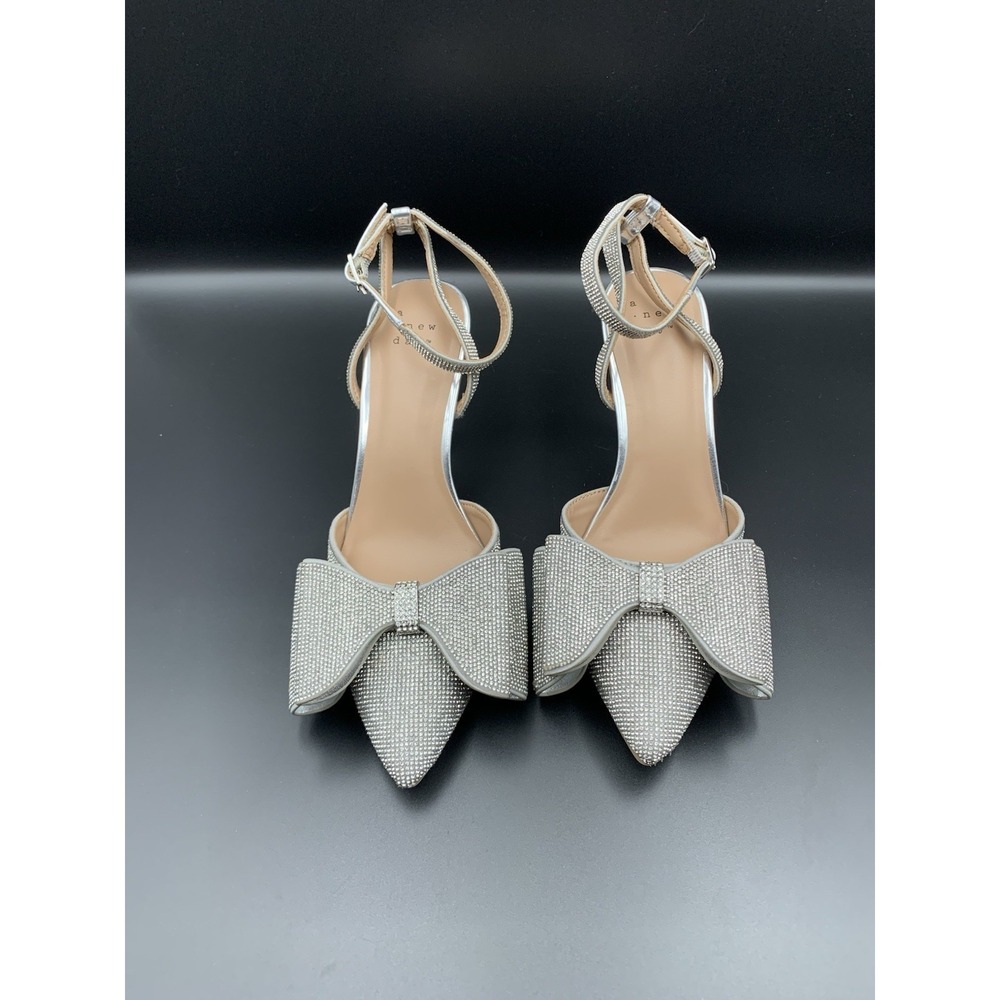 A New Day Julia Rhinestone Bow Heels Silver Size 6